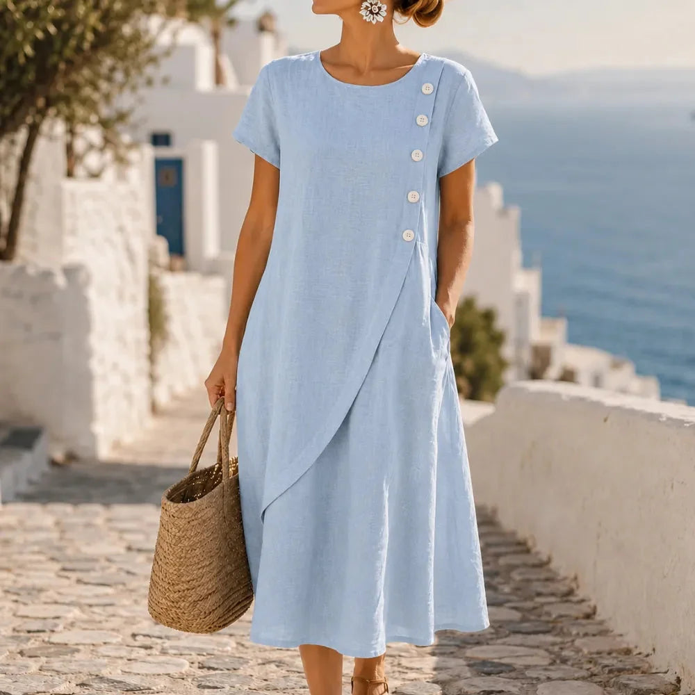 Sumlor | Asymmetric Button Midi Dress with Pockets