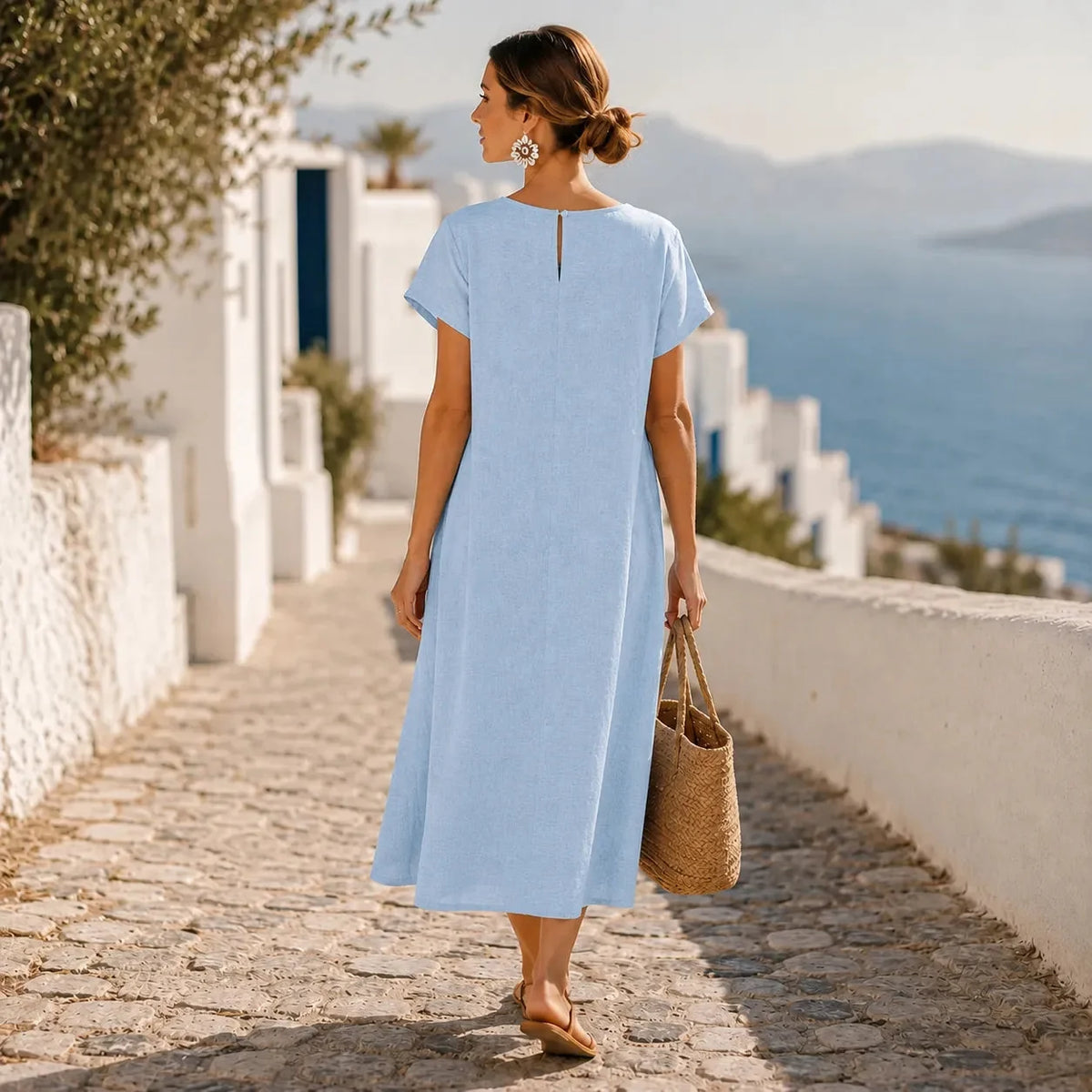 Sumlor | Asymmetric Button Midi Dress with Pockets