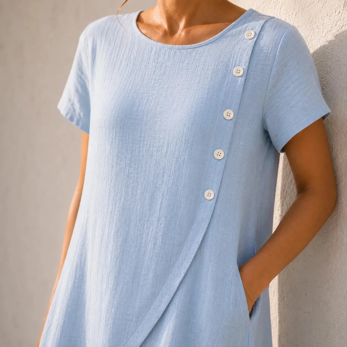 Sumlor | Asymmetric Button Midi Dress with Pockets