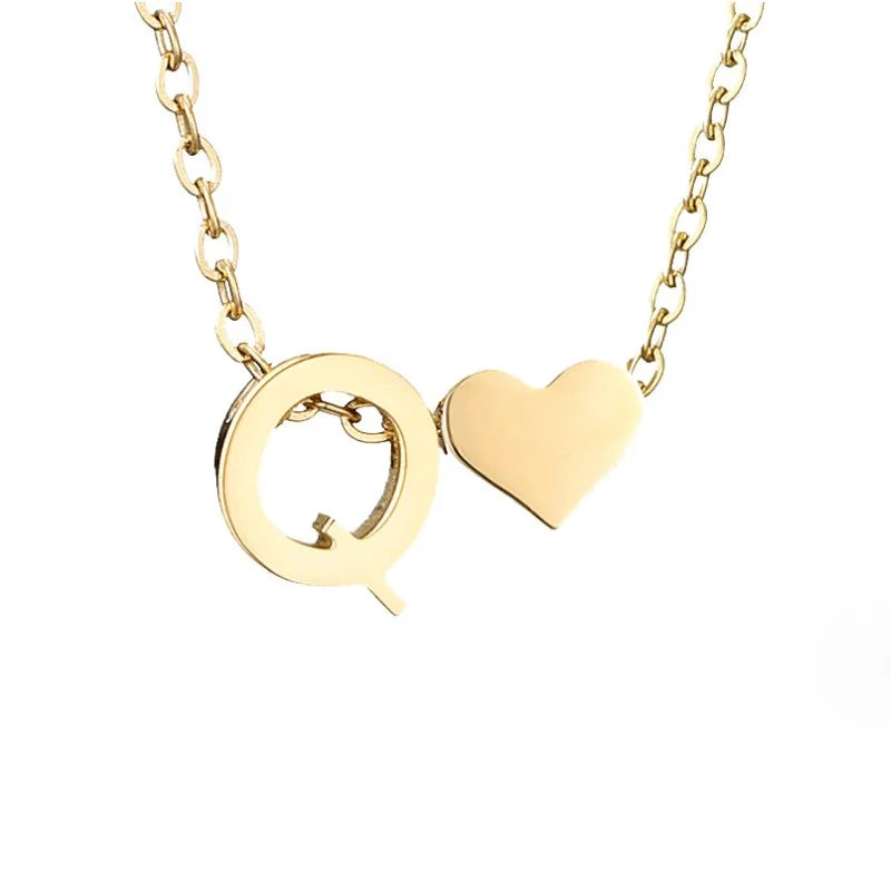 Timeless Initial Necklace with Heart Pendant
