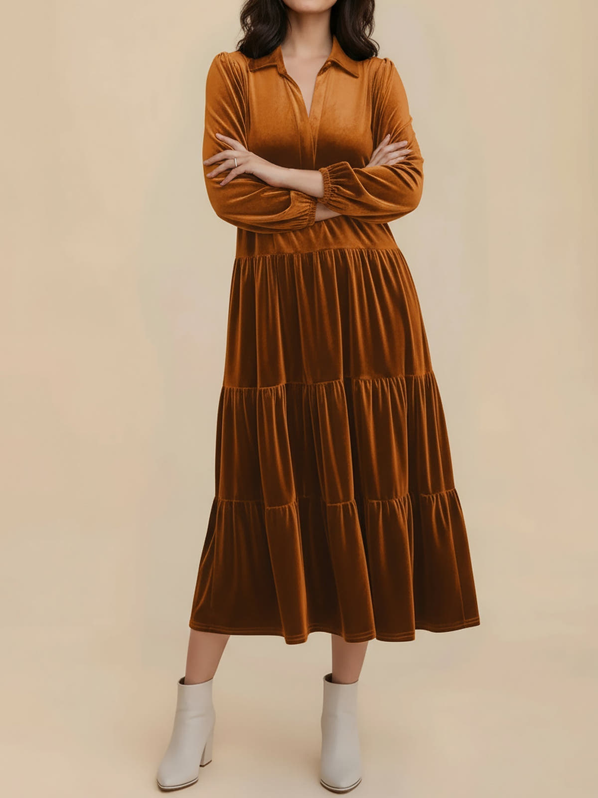 Samanta | Velvet Tiered Midi Dress