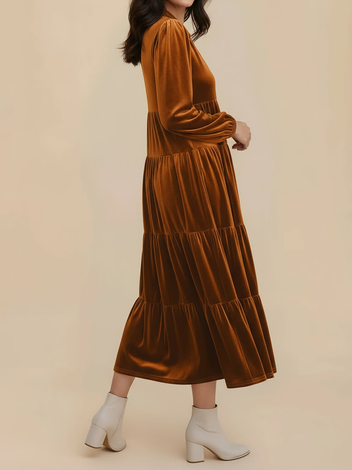 Samanta | Velvet Tiered Midi Dress