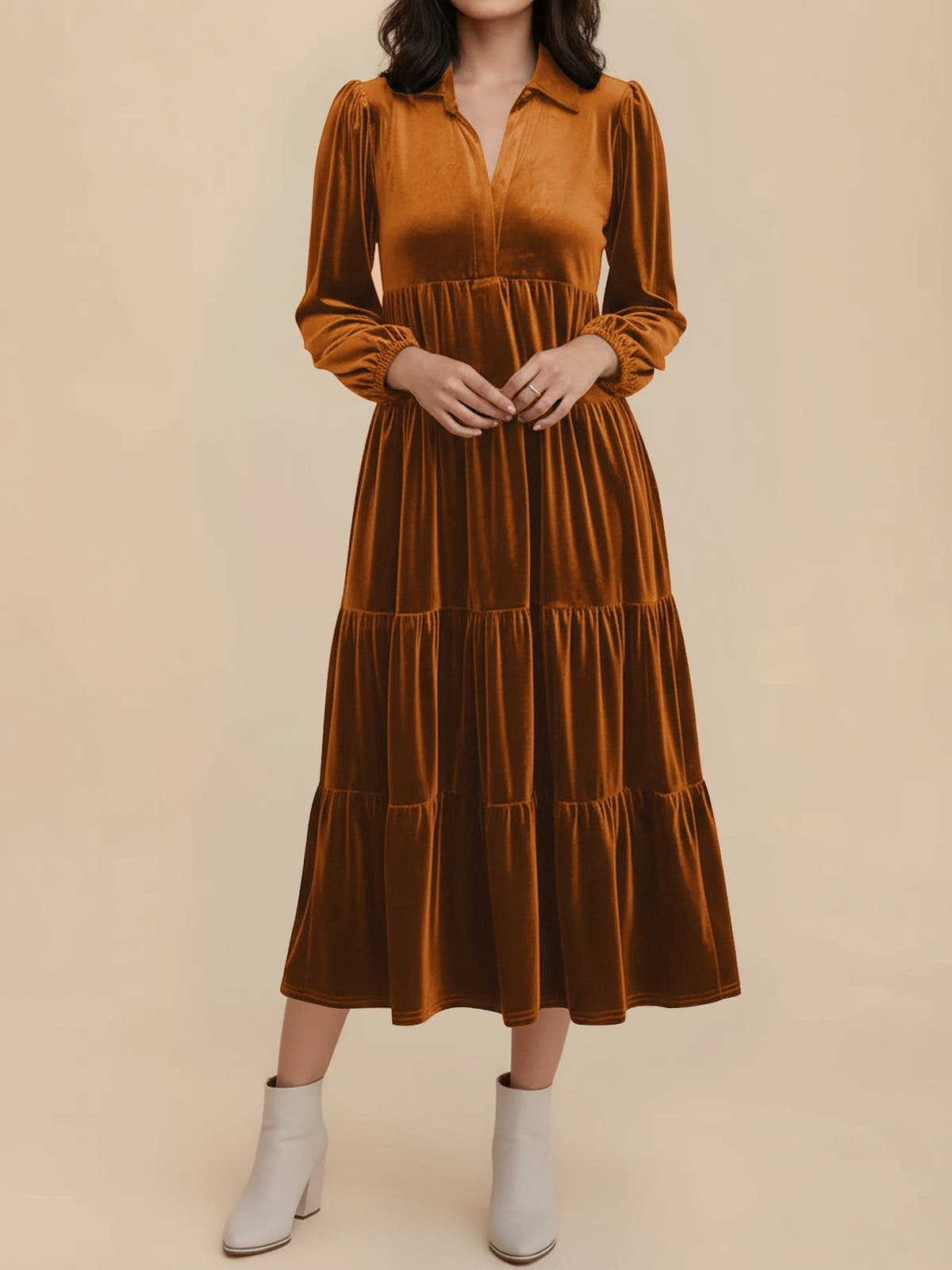 Samanta | Velvet Tiered Midi Dress