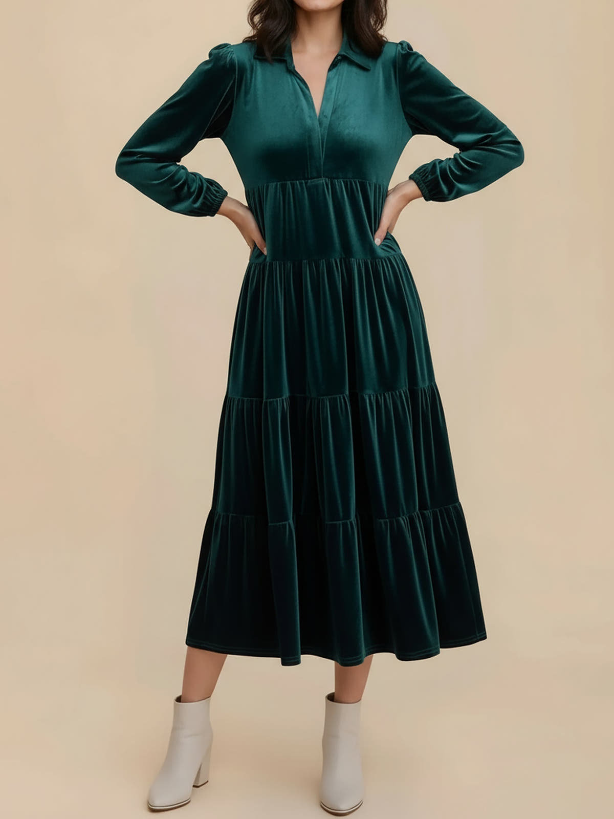 Samanta | Velvet Tiered Midi Dress