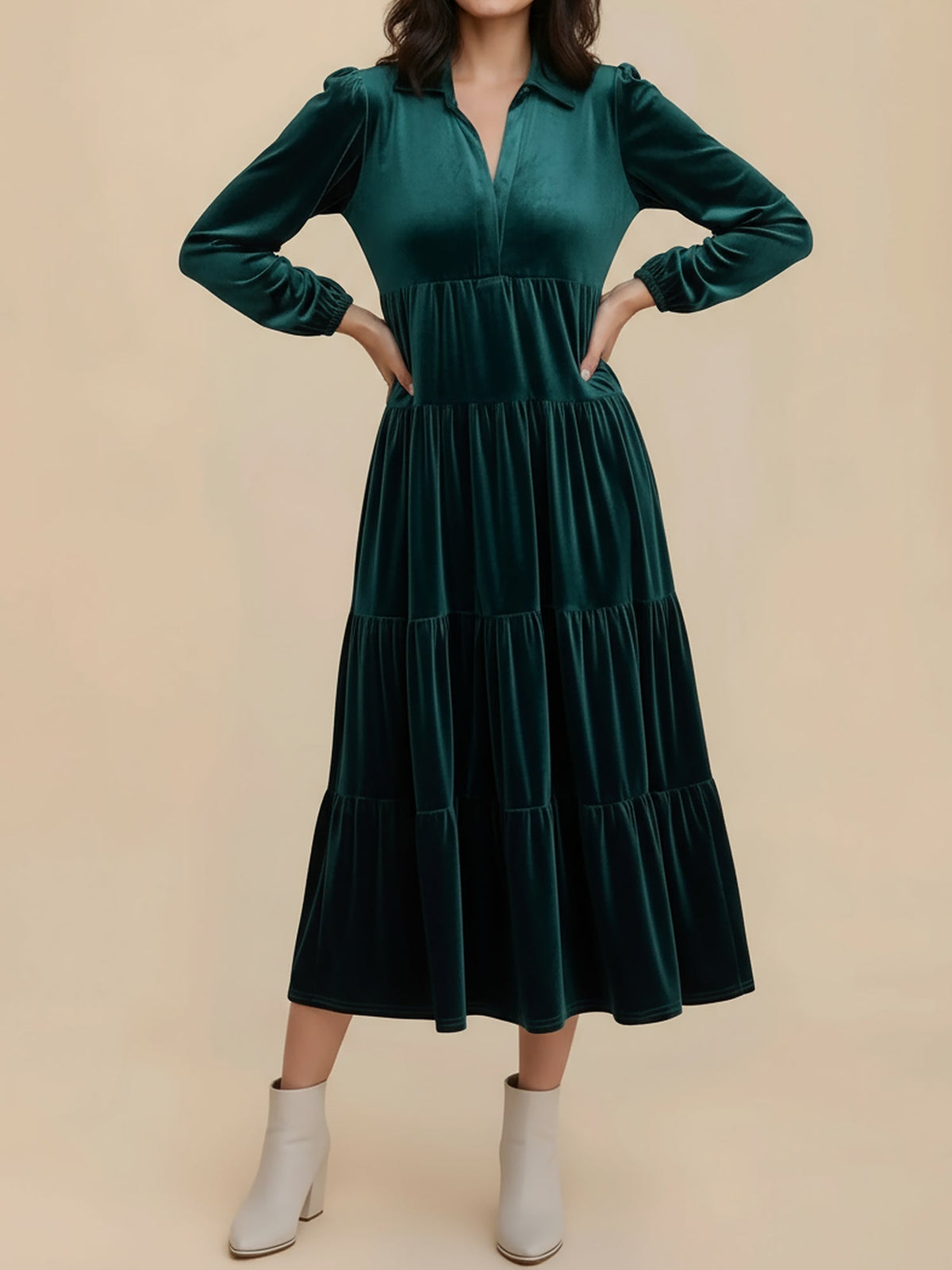 Samanta | Velvet Tiered Midi Dress
