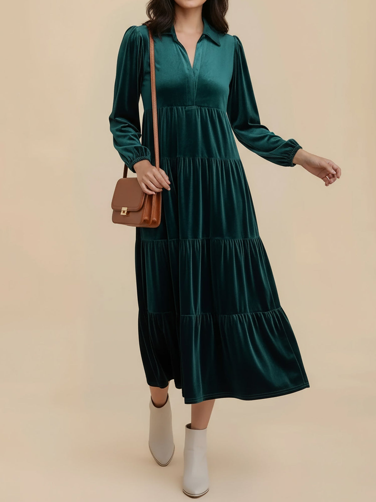 Samanta | Velvet Tiered Midi Dress