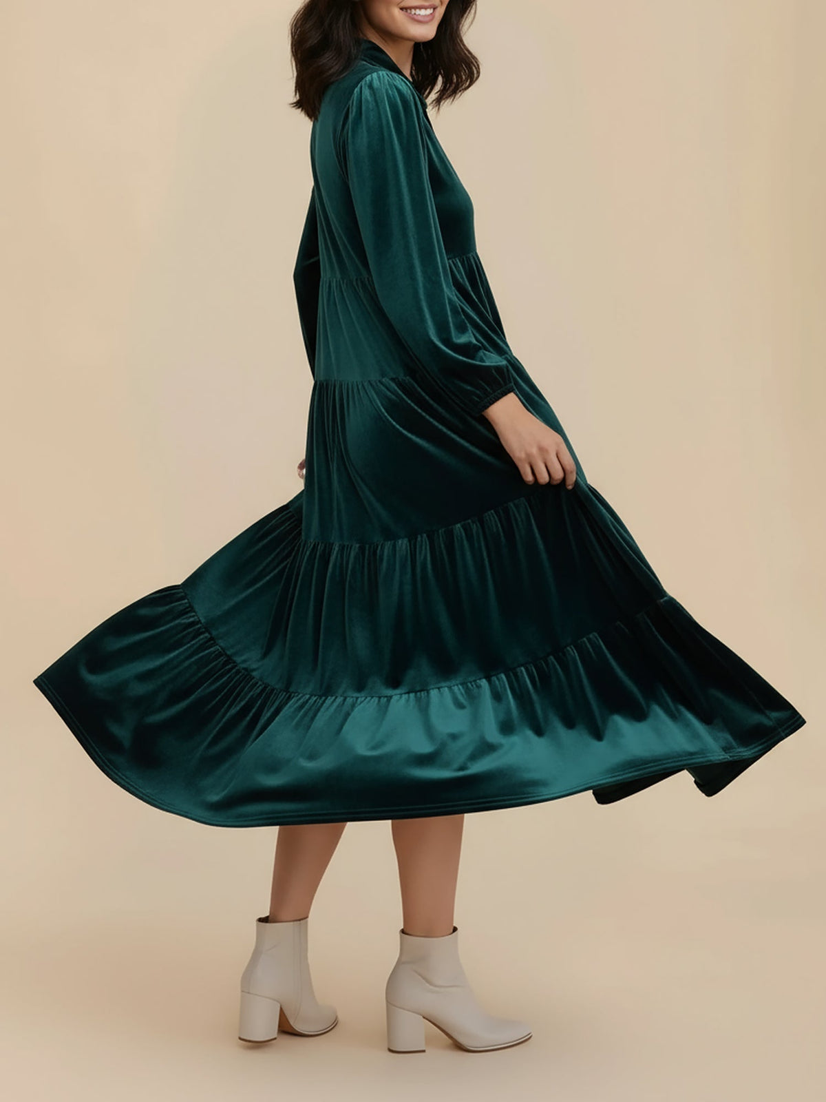Samanta | Velvet Tiered Midi Dress