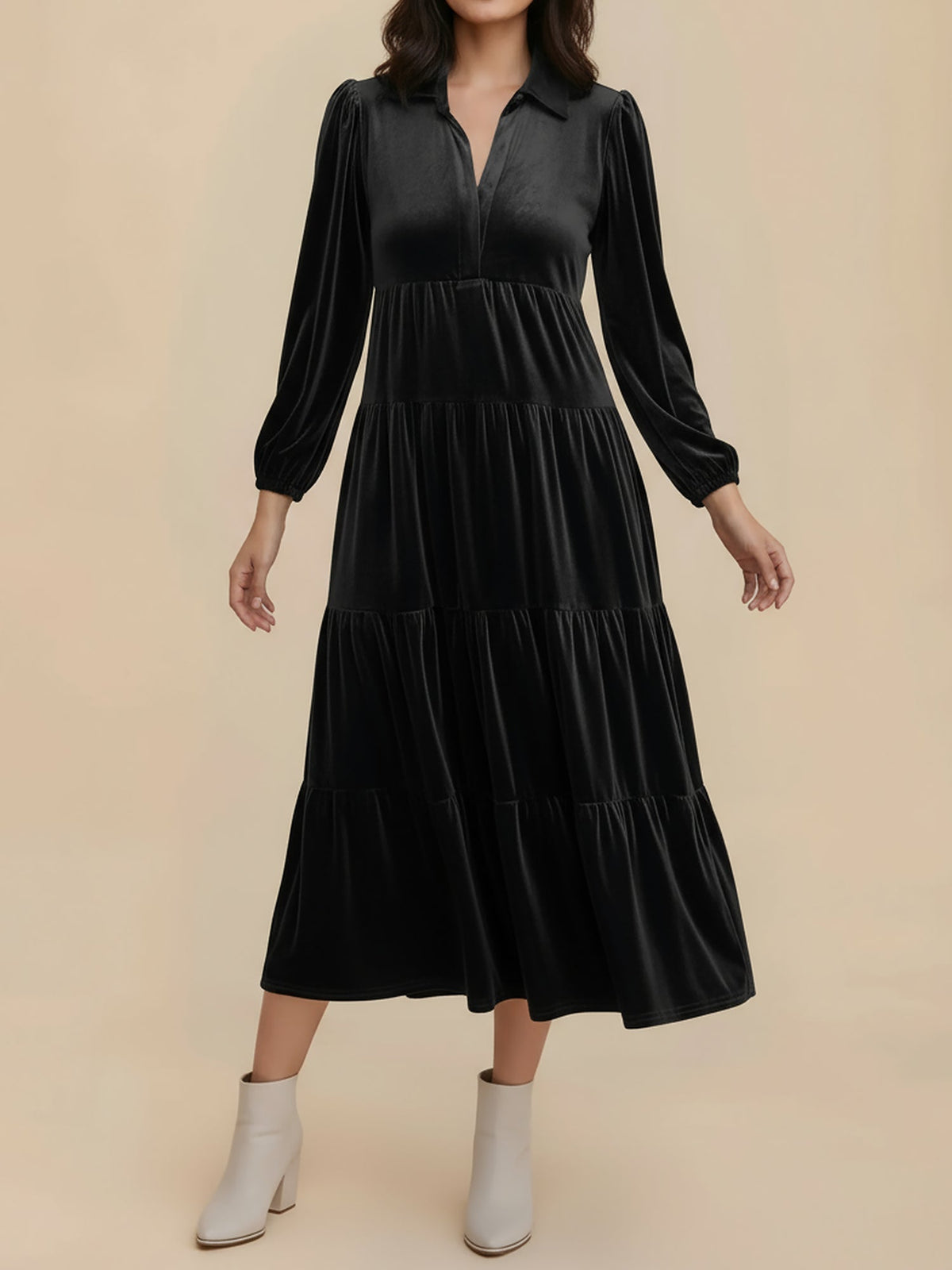 Samanta | Velvet Tiered Midi Dress