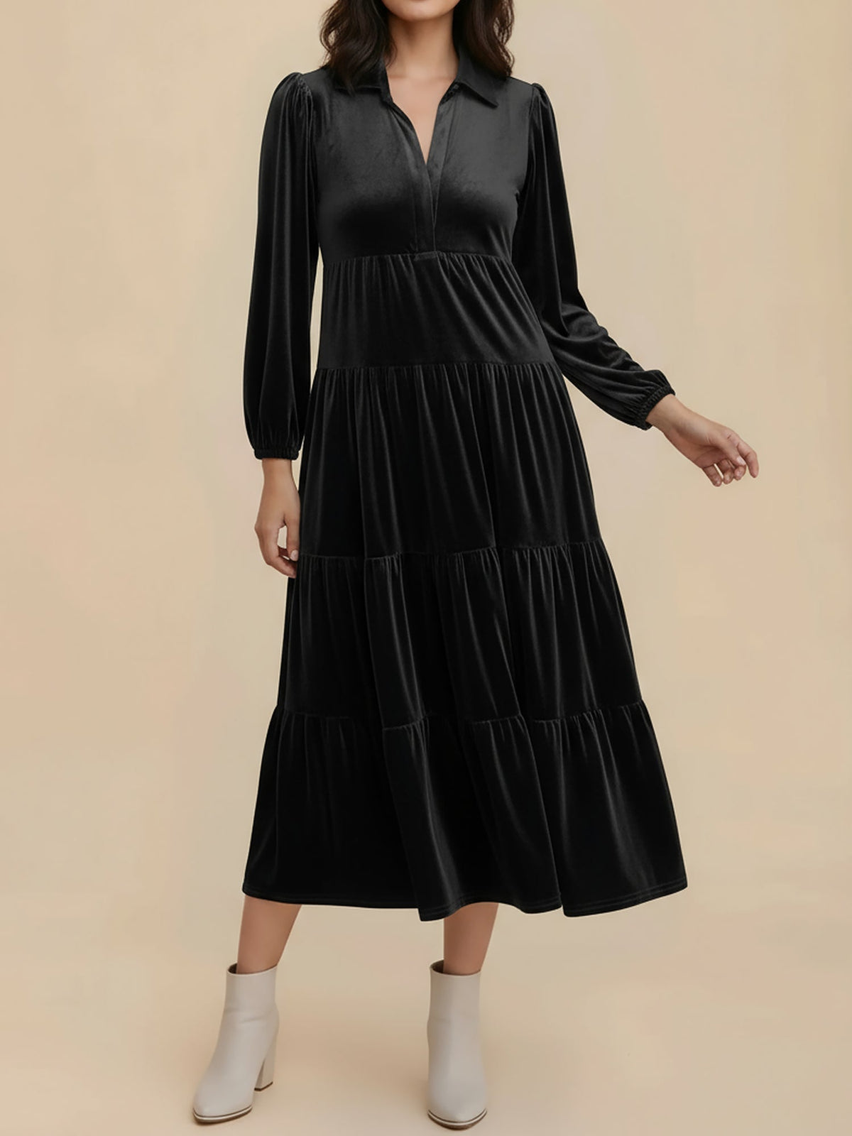 Samanta | Velvet Tiered Midi Dress