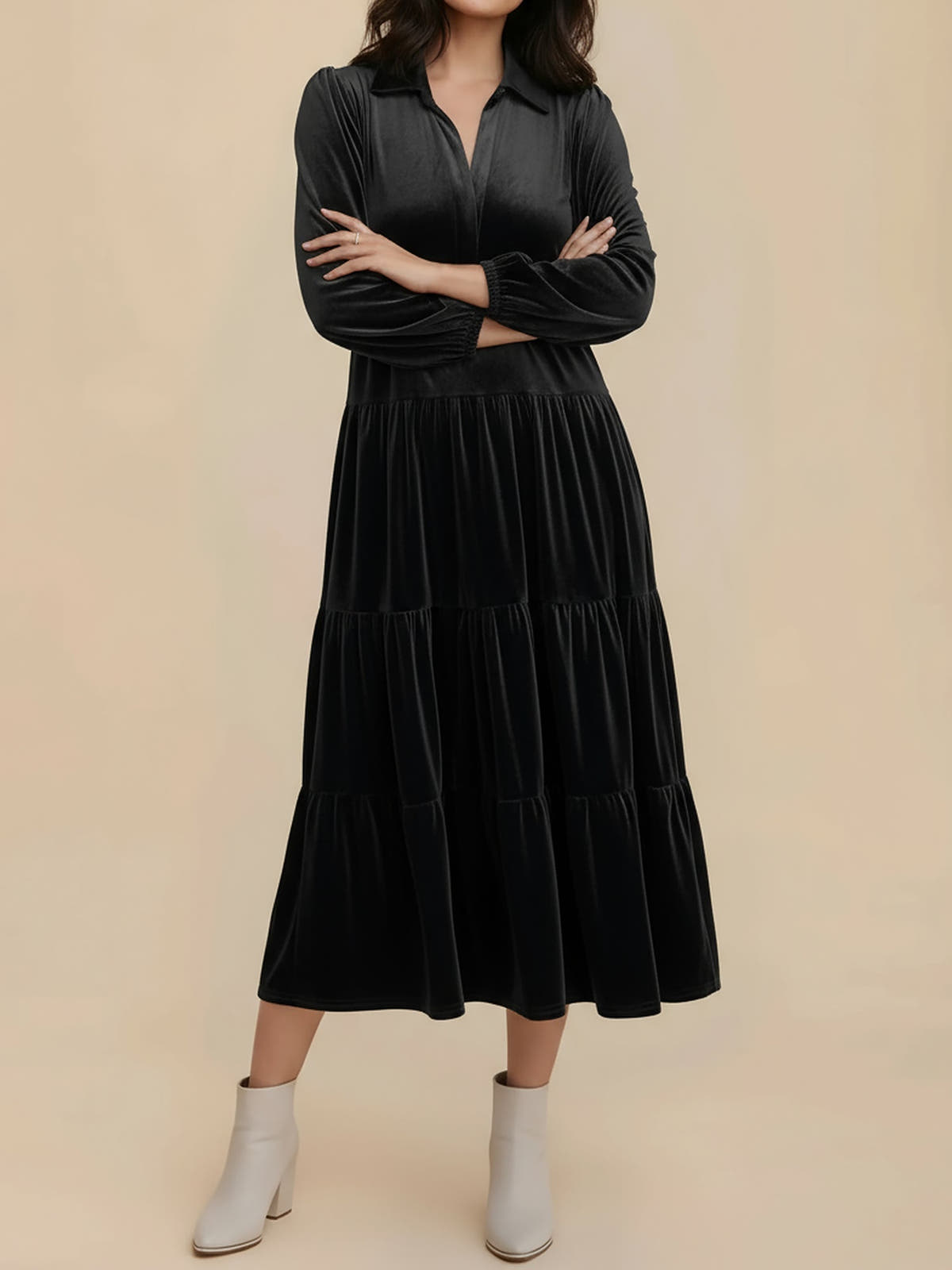 Samanta | Velvet Tiered Midi Dress