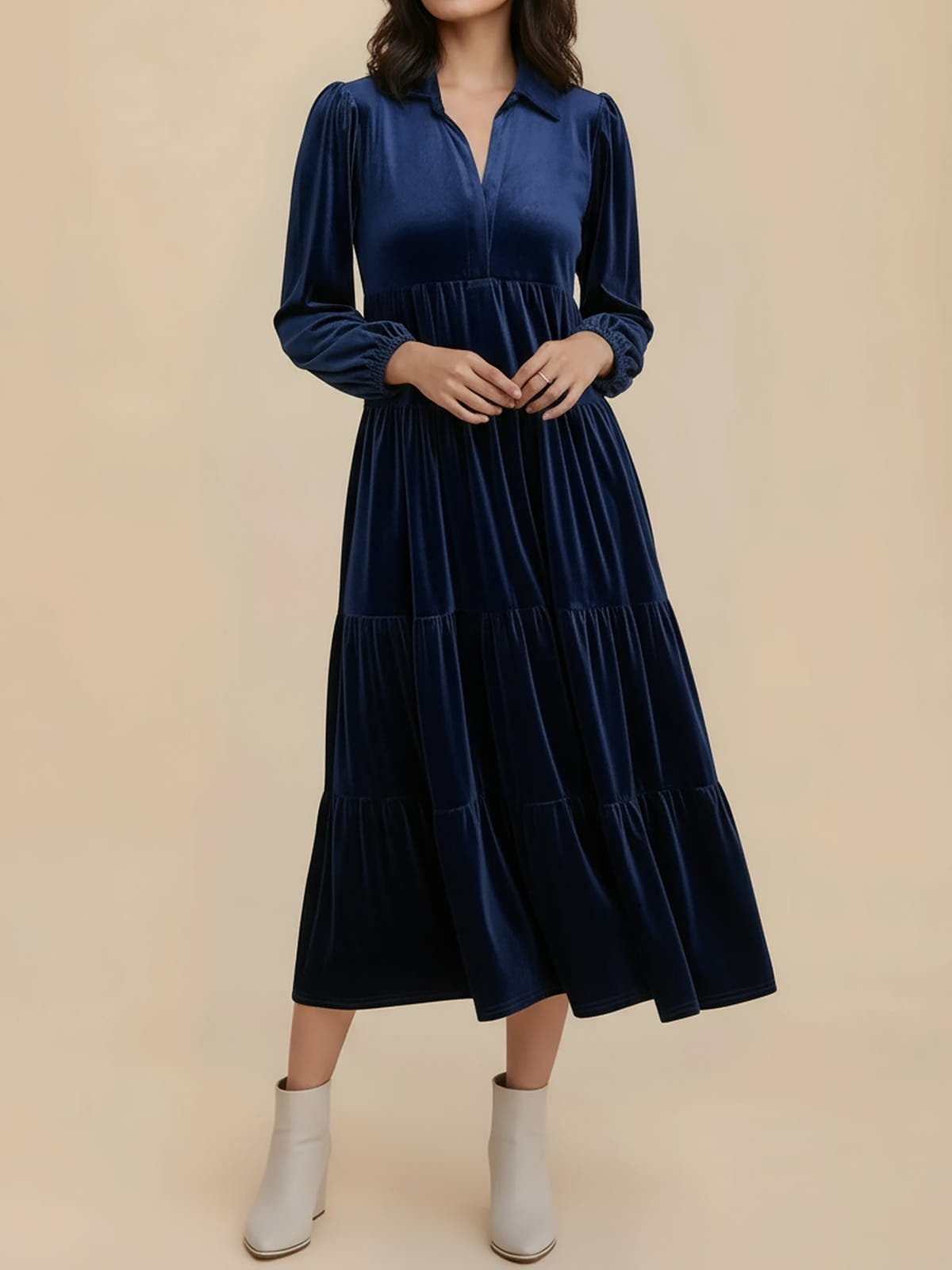 Samanta | Velvet Tiered Midi Dress