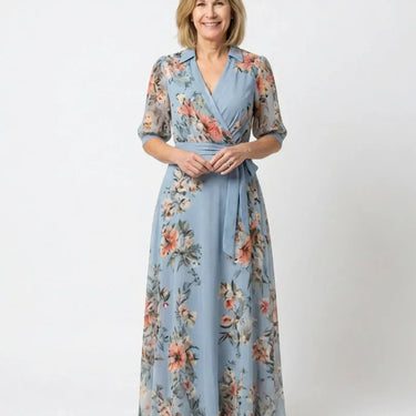 Elowen | Floral Wrap V Neck Maxi Dress