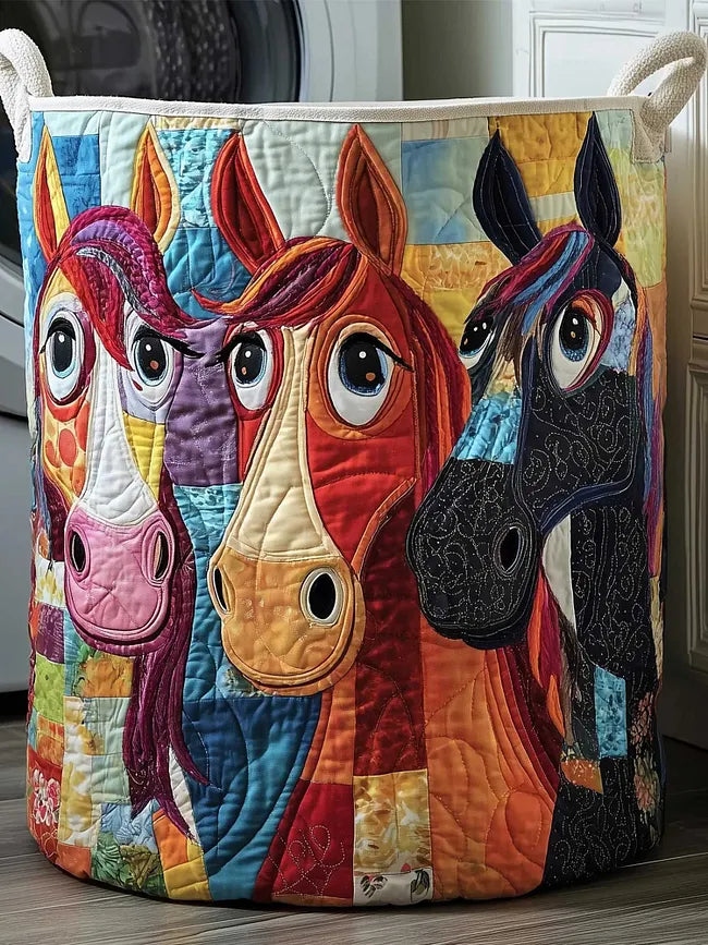 Solenne | Horse Print Quilted Laundry Basket