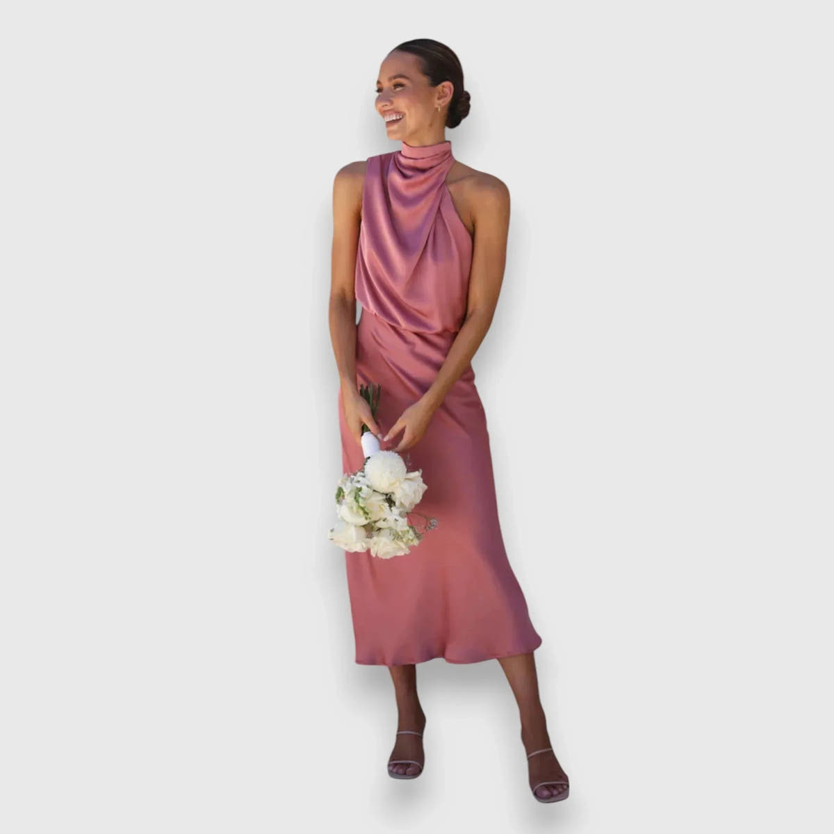 Damaris | Satin Cowl-Neck Midi Dress