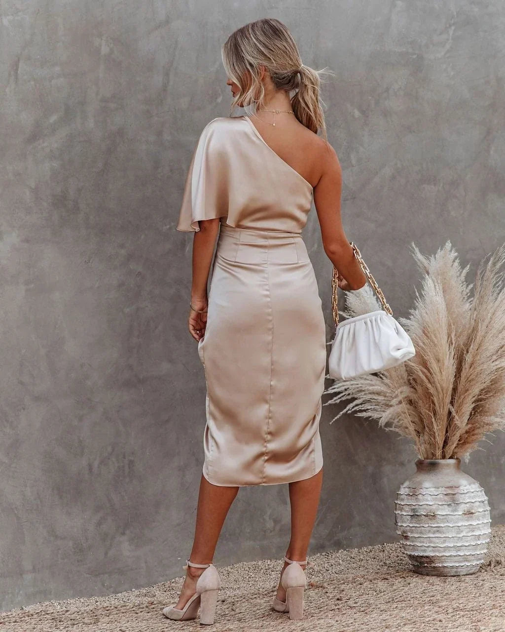 Therese | Satin One-Shoulder Midi Dress