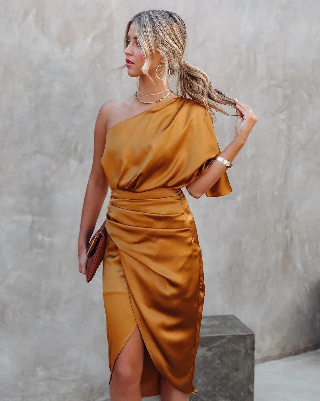 Therese | Satin One-Shoulder Midi Dress