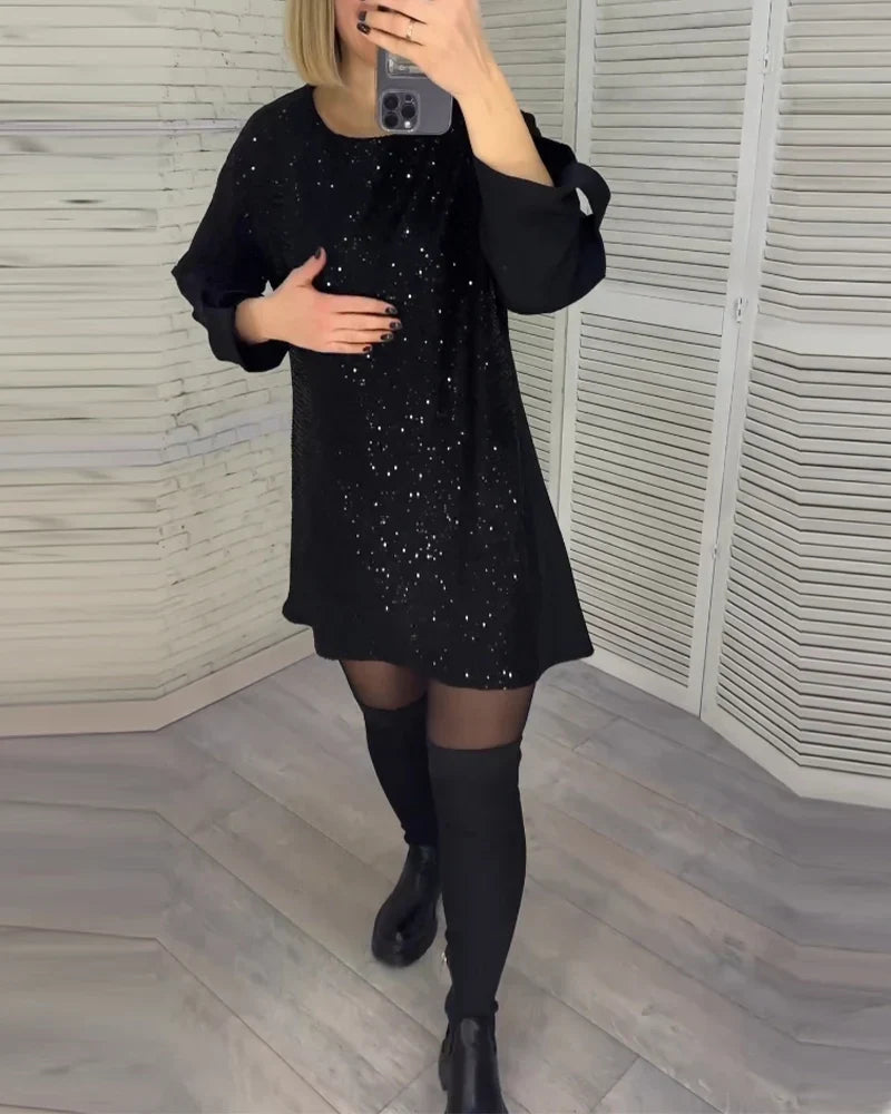 Teodora | Sequin Long-Sleeve Shift Dress