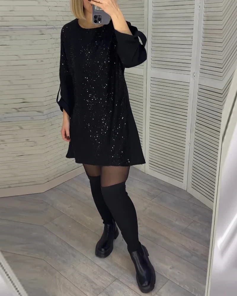 Teodora | Sequin Long-Sleeve Shift Dress