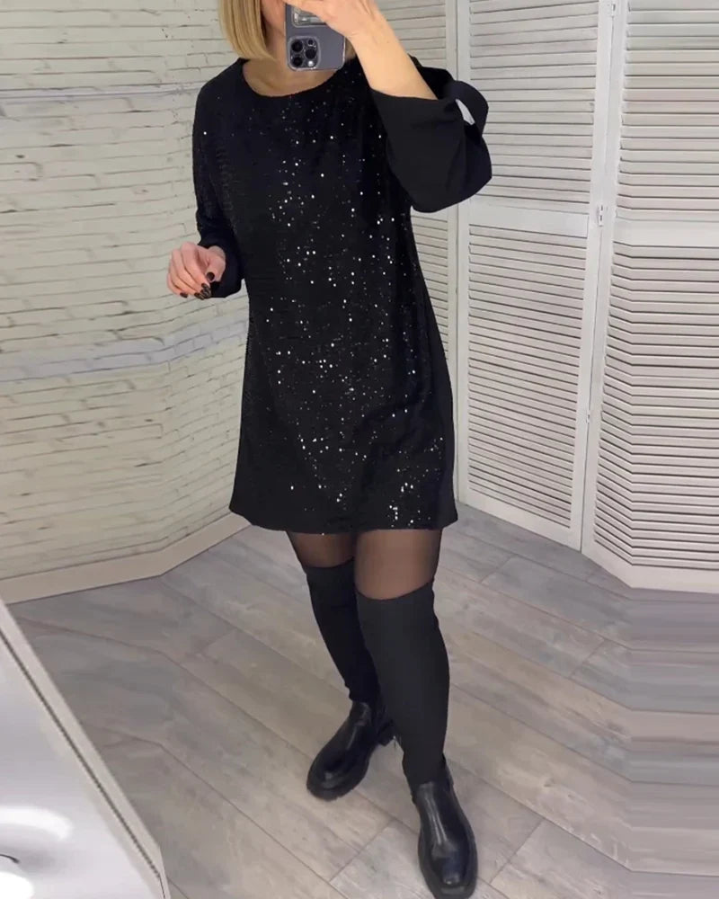Teodora | Sequin Long-Sleeve Shift Dress