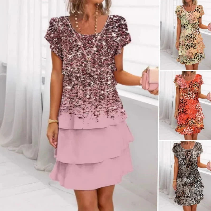 Stefania | Sequin Tiered Flutter-Sleeve Dress