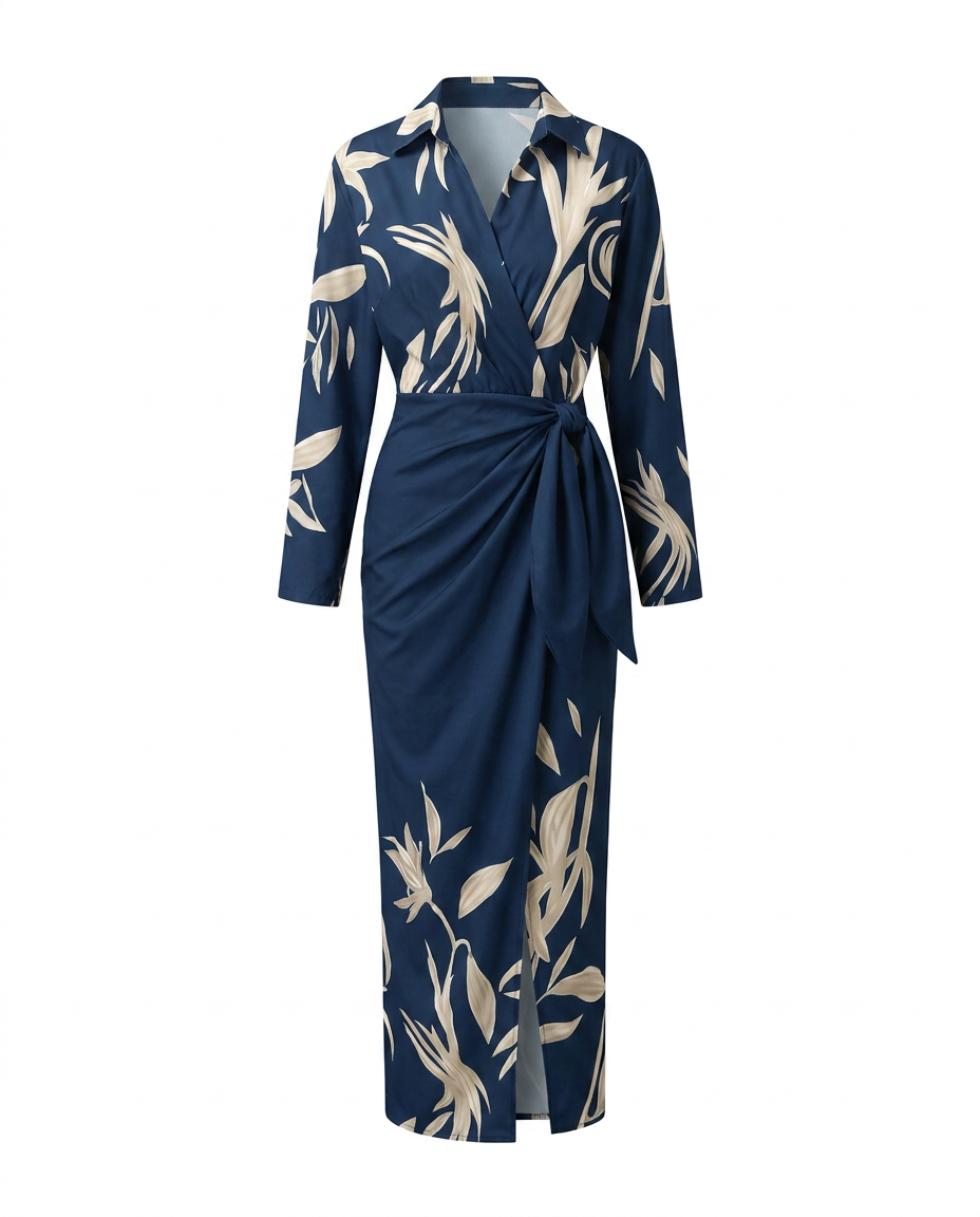 Isabella | Leaf Print Maxi Wrap Dress