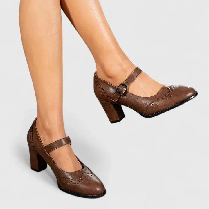 Wren | Brogue-Detail Buckle-Strap Mary Jane Pumps