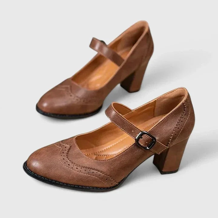 Wren | Brogue-Detail Buckle-Strap Mary Jane Pumps
