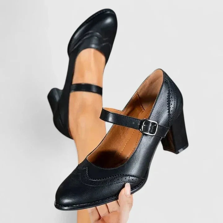 Wren | Brogue-Detail Buckle-Strap Mary Jane Pumps