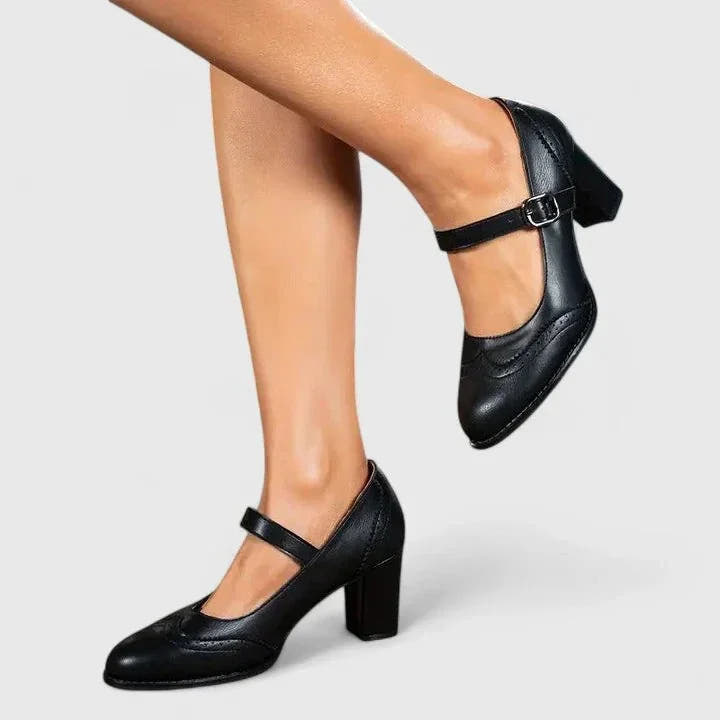 Wren | Brogue-Detail Buckle-Strap Mary Jane Pumps