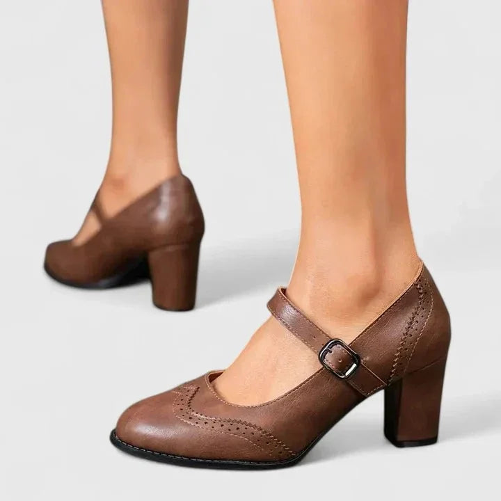 Wren | Brogue-Detail Buckle-Strap Mary Jane Pumps