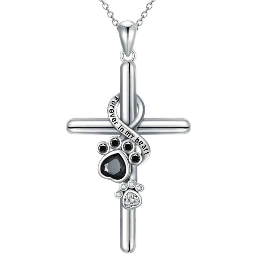 Silver Paw & Cross Necklace